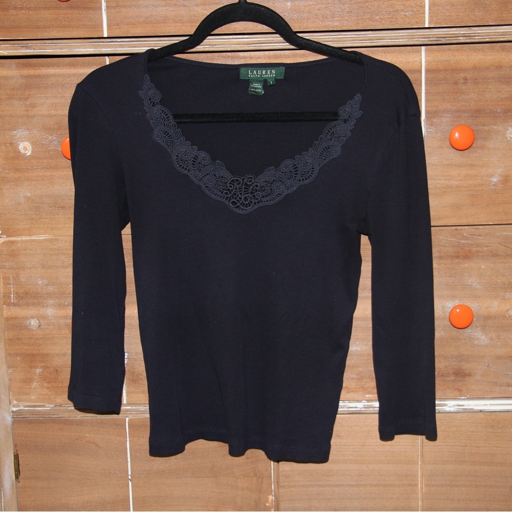NOT FOR SALE - Navy Ralph Lauren Lace Trim Top